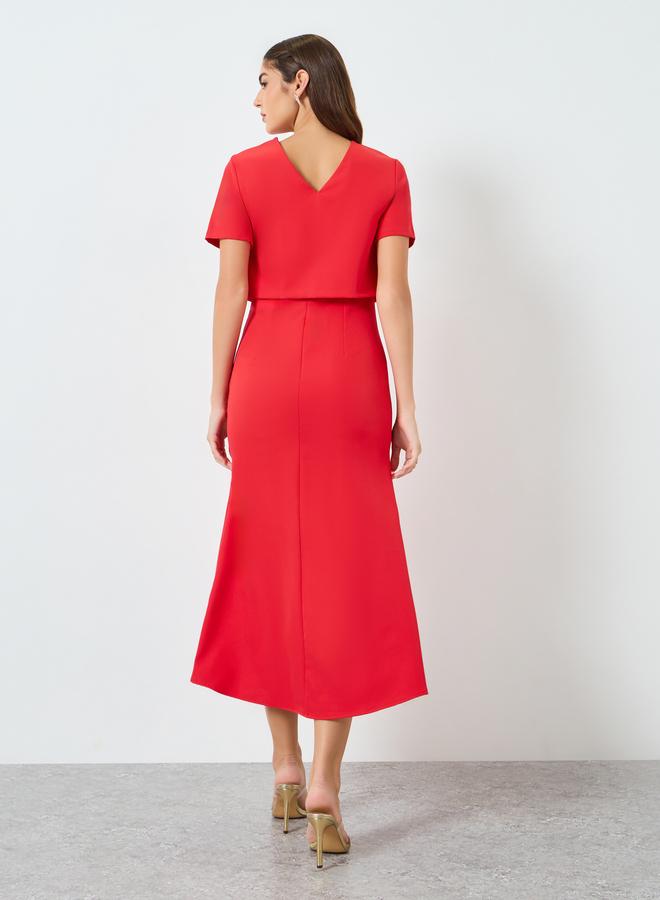 Styli Women Red Short Sleeves A-Line Maxi Dress - Image 4